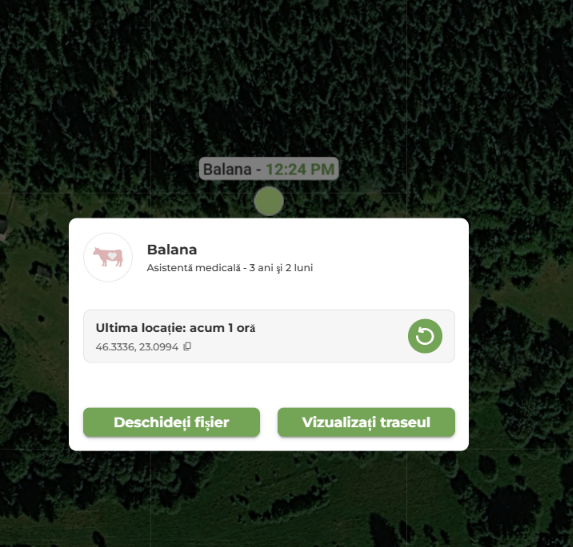 Localizarea unui animal în aplicația IXOTRACK